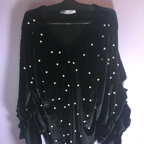 Black Velvet Beaded Body Suit - Picture 1 of 10